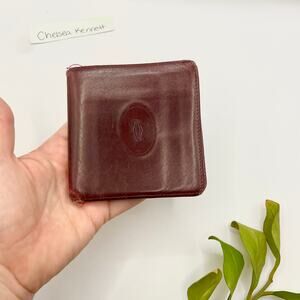 Cartier Bordeaux Red leather wallet vintage square bifold compact